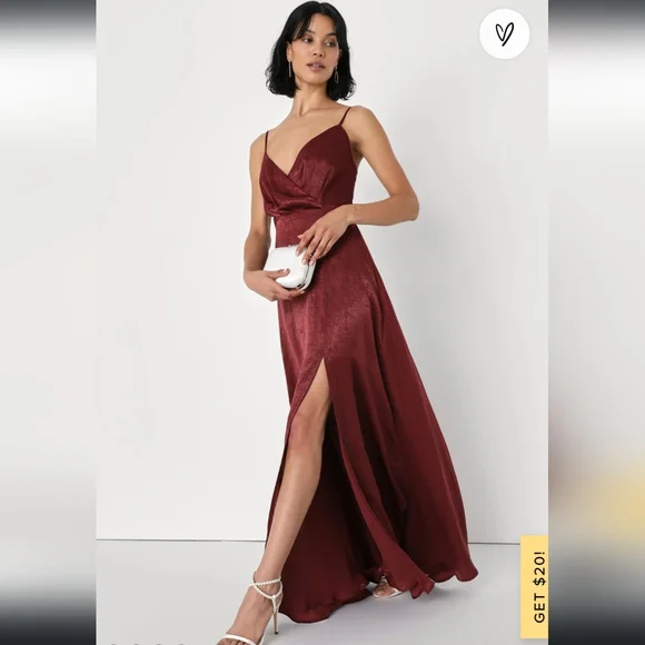 fitted lace wedding dress World Is Yours Satin Maxi Dress Burgundy main image 0